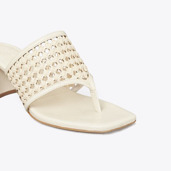 Tory Burch $378 NIB Woven Raffia Heeled Sandal New Ivory Natural 9.5 - Picture 4 of 6